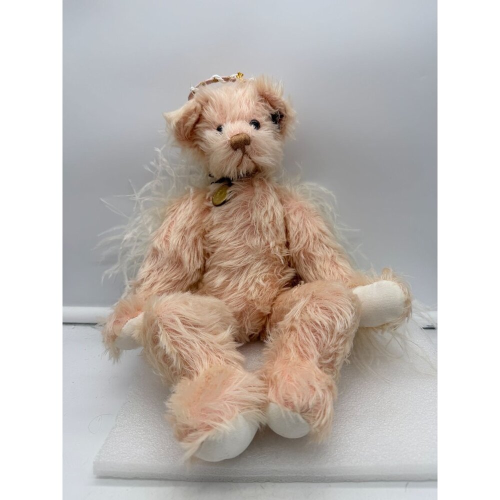 Annette Funicello Faith Pink Mohair Angel Bear with Feather Wings and Locket